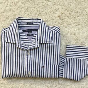 TOMMY HILFIGER Striped Classical Shirt Button Down Long Sleeve Pocket Up SP  iva